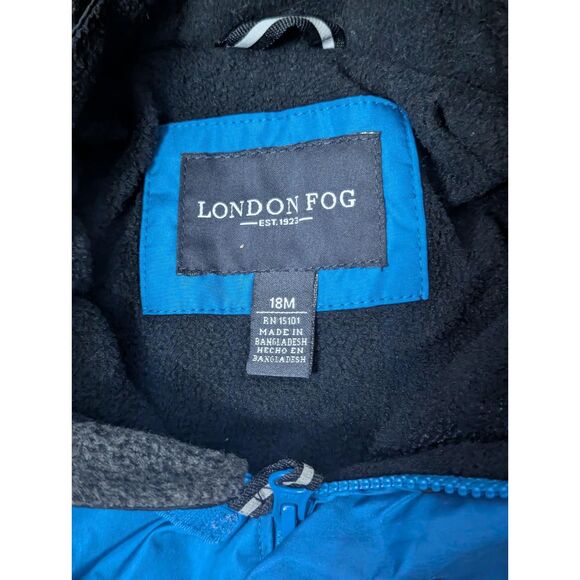 London Fog Toddler Boys 18M Blue Black Fleece Lined Hooded Rain Jacket - Picture 3 of 5